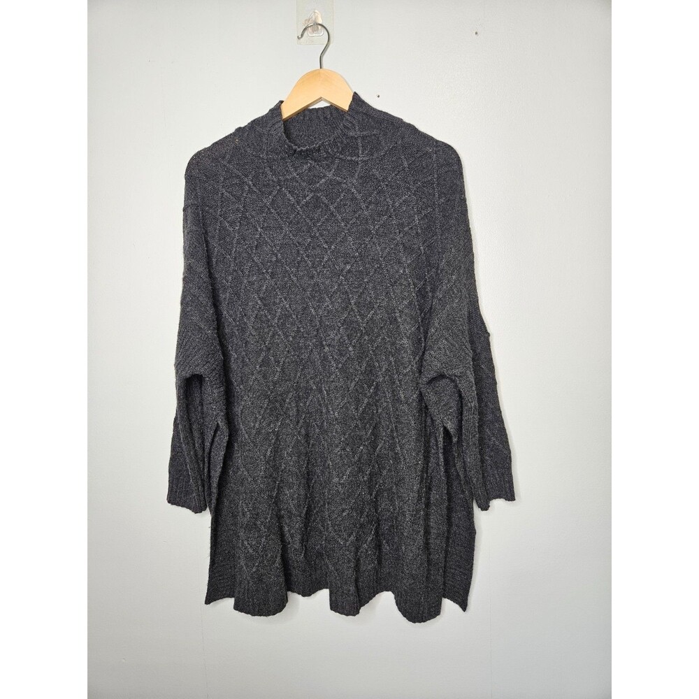 Mer Sea Sweater One Size Lisbon Traveler Gray Lattice Knit Coastal Mock Neck